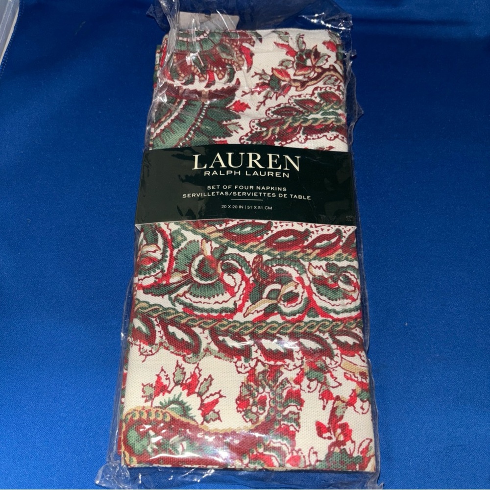 Lauren Ralph Lauren Holiday Patmosan Paisley Holly Cotton Napkins Lot Of 4 In Pk